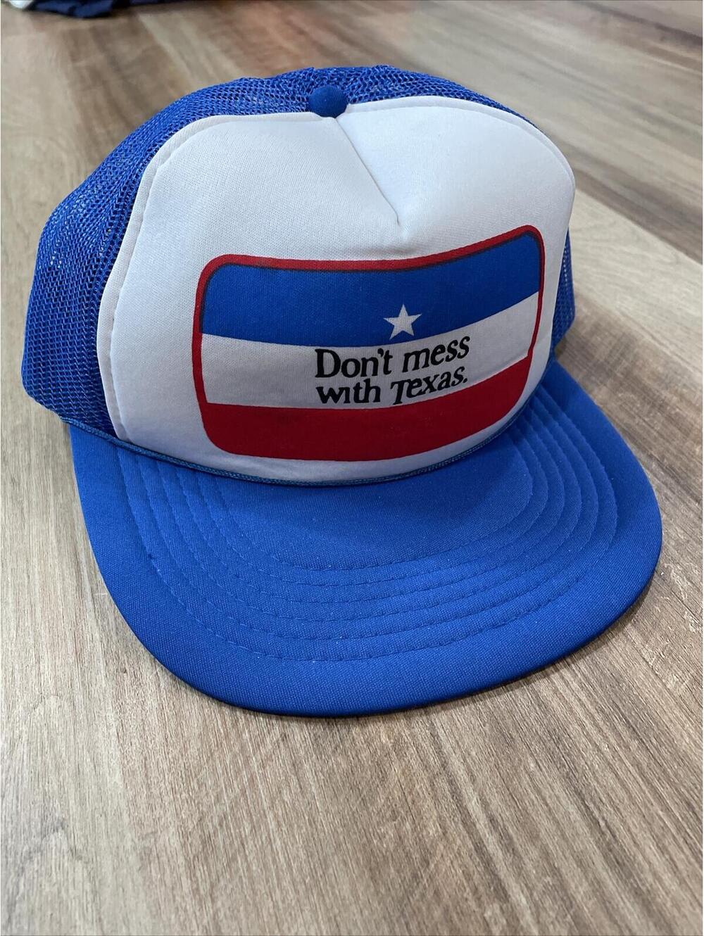 Vtg Don't Mess with Texas Blue & White Mesh Snapback Adjustable Trucker Hat Cap